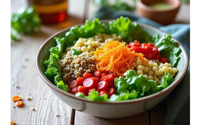 Vibrant bowl of nutritious salad ingredients, representing healthy eating